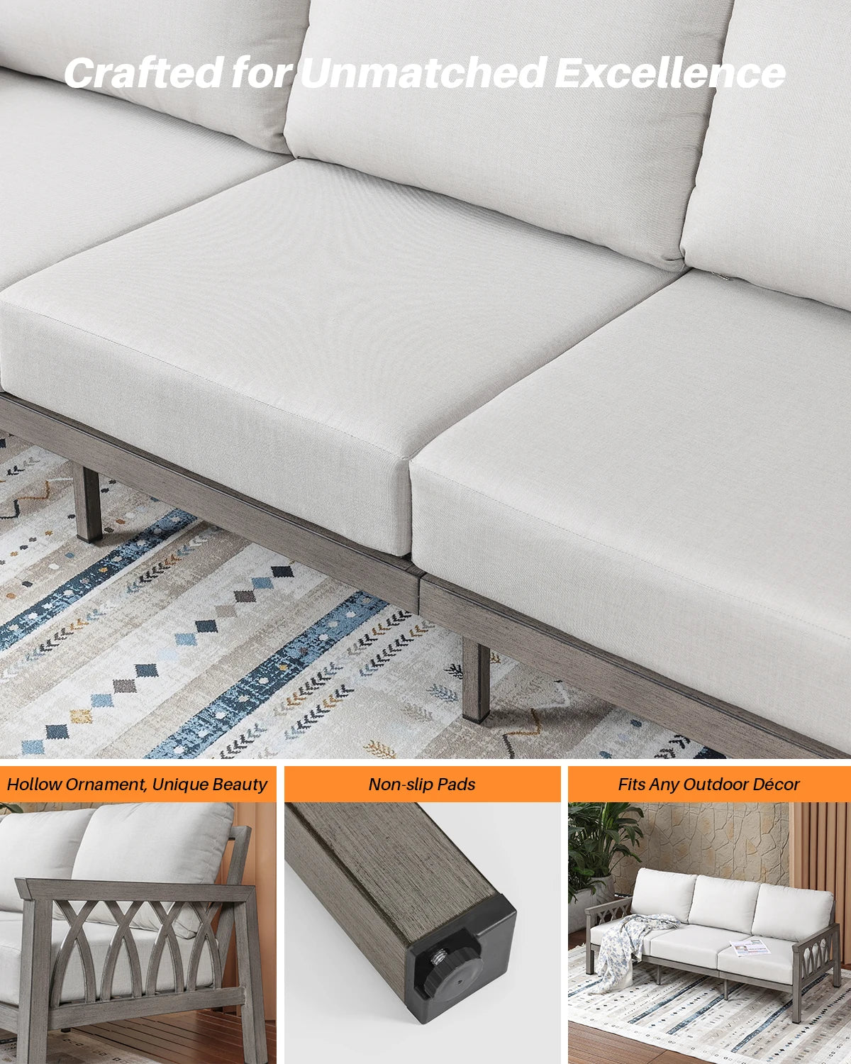 SeeHill Aluminum 3-Seat Outdoor Sofa, Modern Patio Couch with Weather-Resistant Cushions for Garden Deck