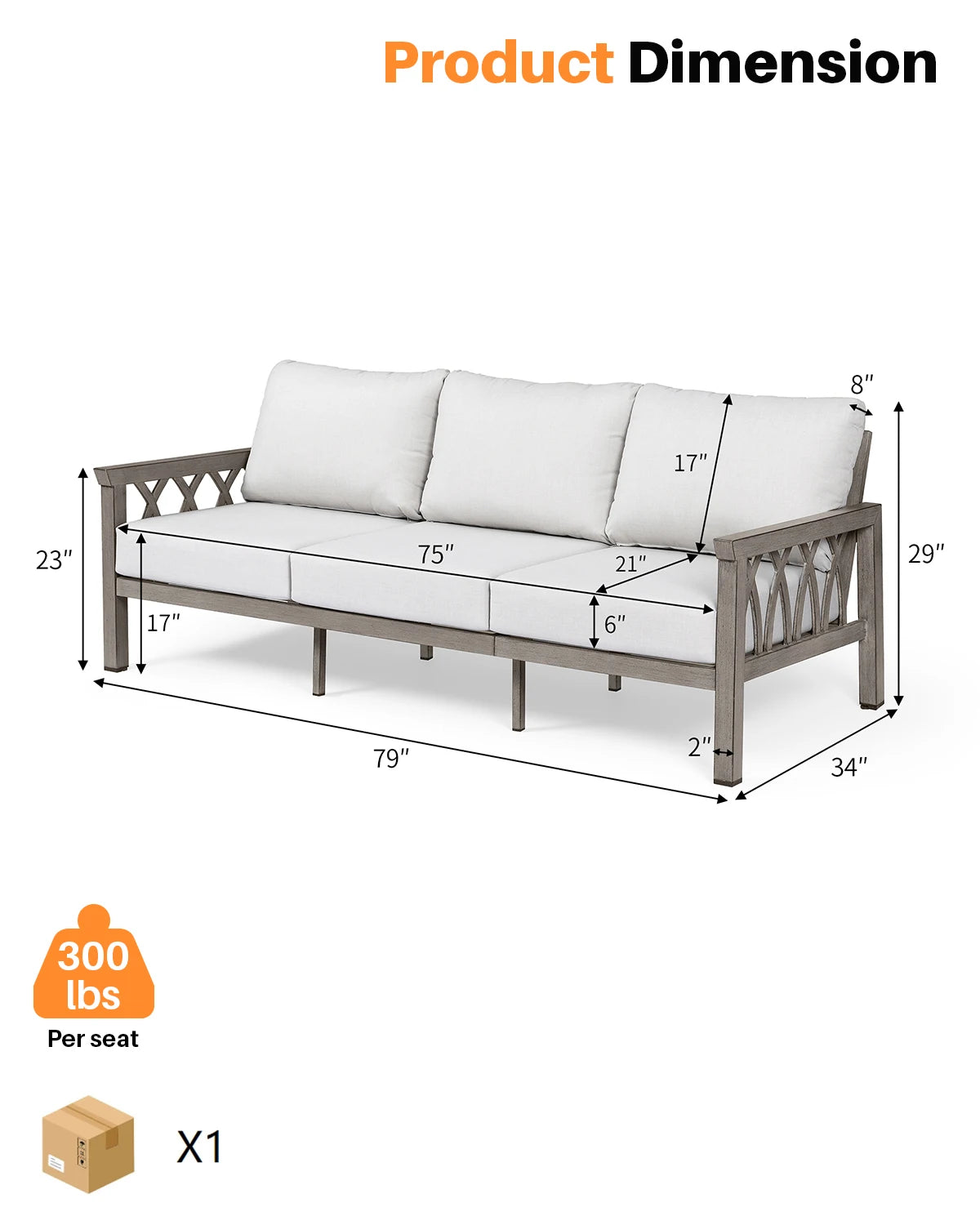 SeeHill Aluminum 3-Seat Outdoor Sofa, Modern Patio Couch with Weather-Resistant Cushions for Garden Deck