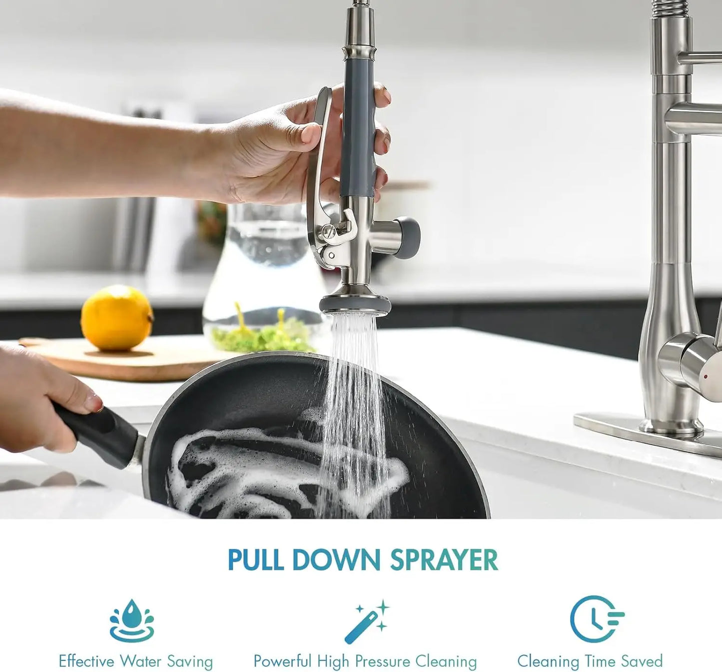 Pull Down Kitchen Faucet with Dual Spray Modes, Brushed Nickel, High Pressure, Single Handle, 360° Rotation, Stainless Steel