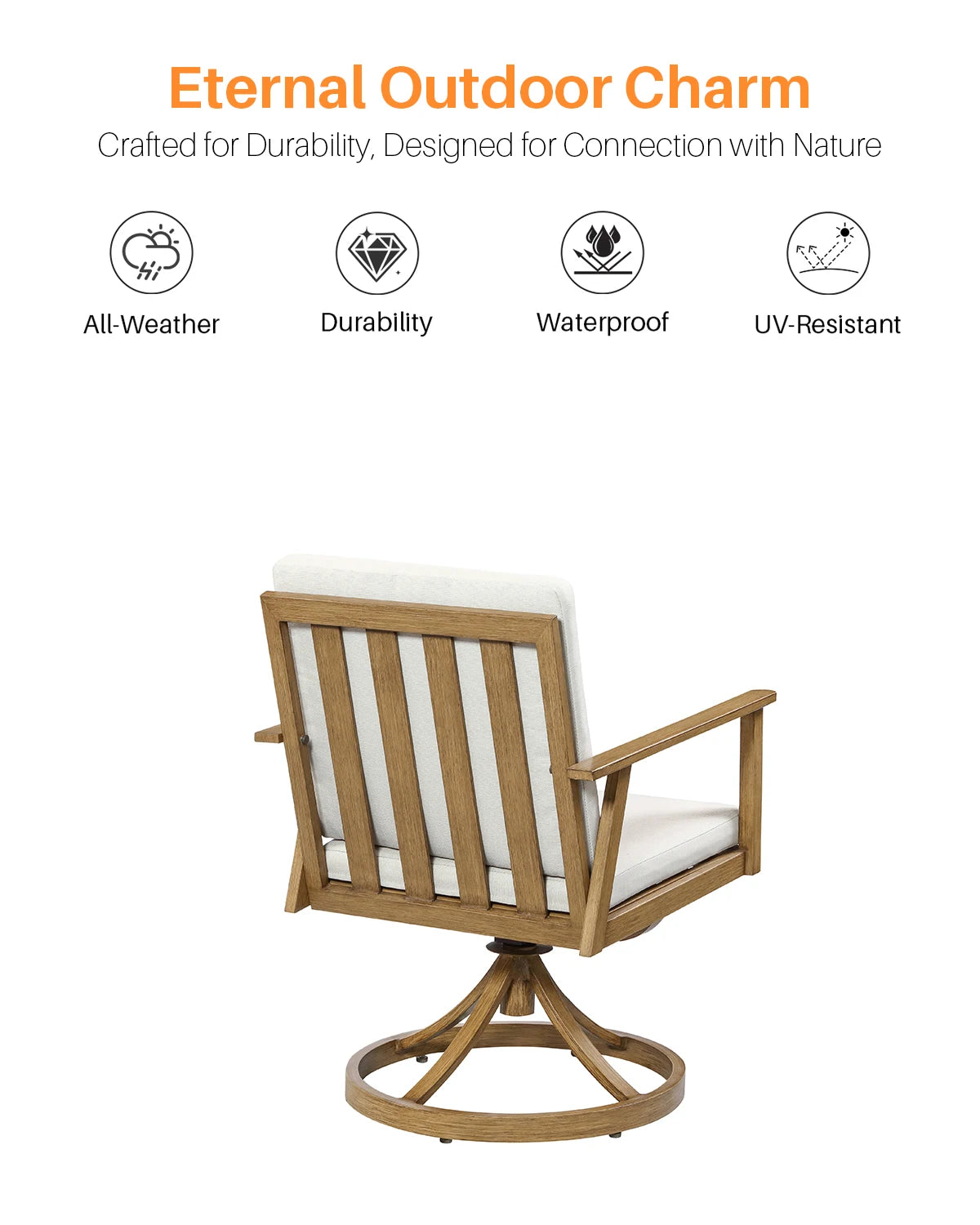 Seehill 7 Pieces Outdoor Furniture Sets, Aluminum Outdoor Dining Table Set with 6 Swivel Chairs for Deck, Pool, Yard, Teak