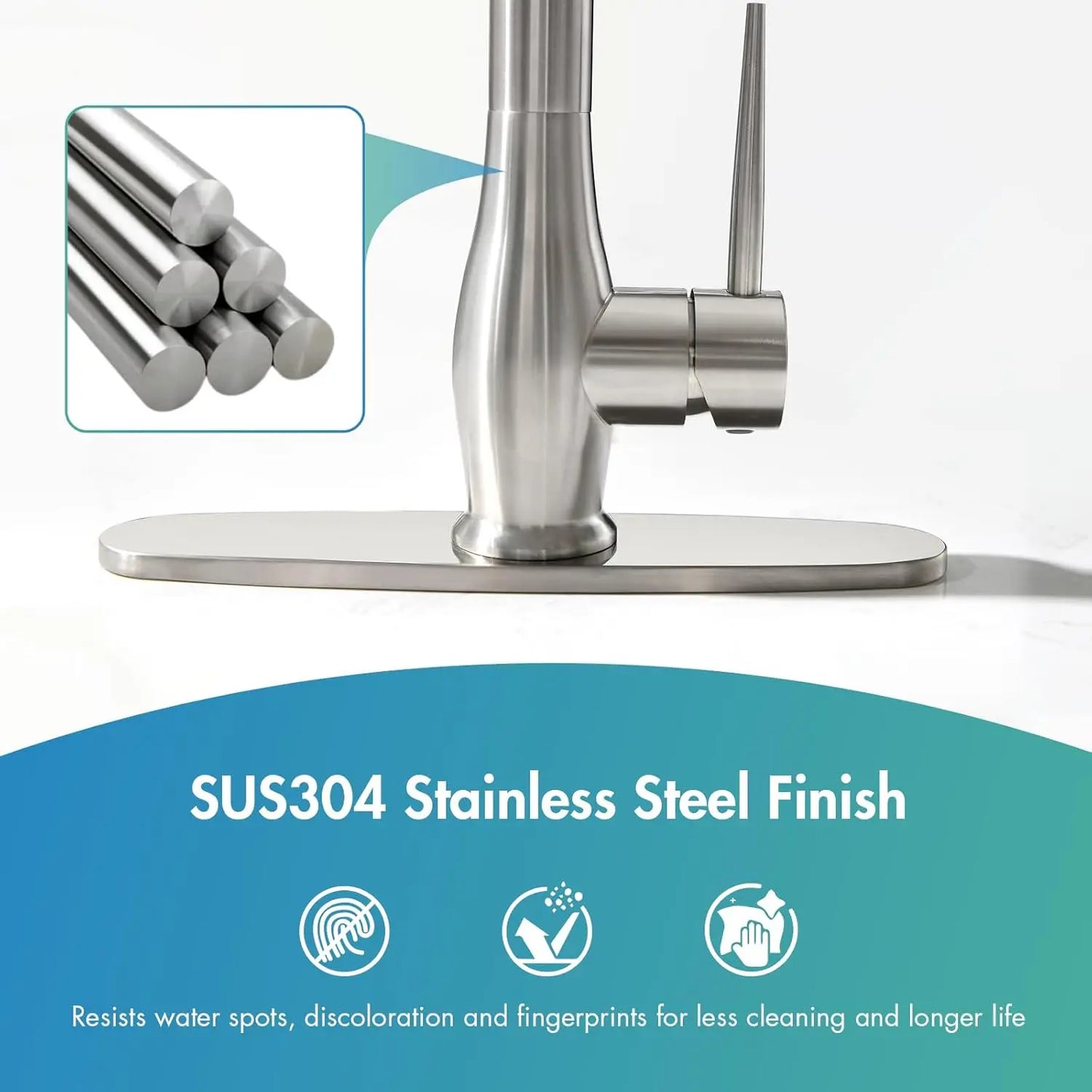 Pull Down Kitchen Faucet with Dual Spray Modes, Brushed Nickel, High Pressure, Single Handle, 360° Rotation, Stainless Steel