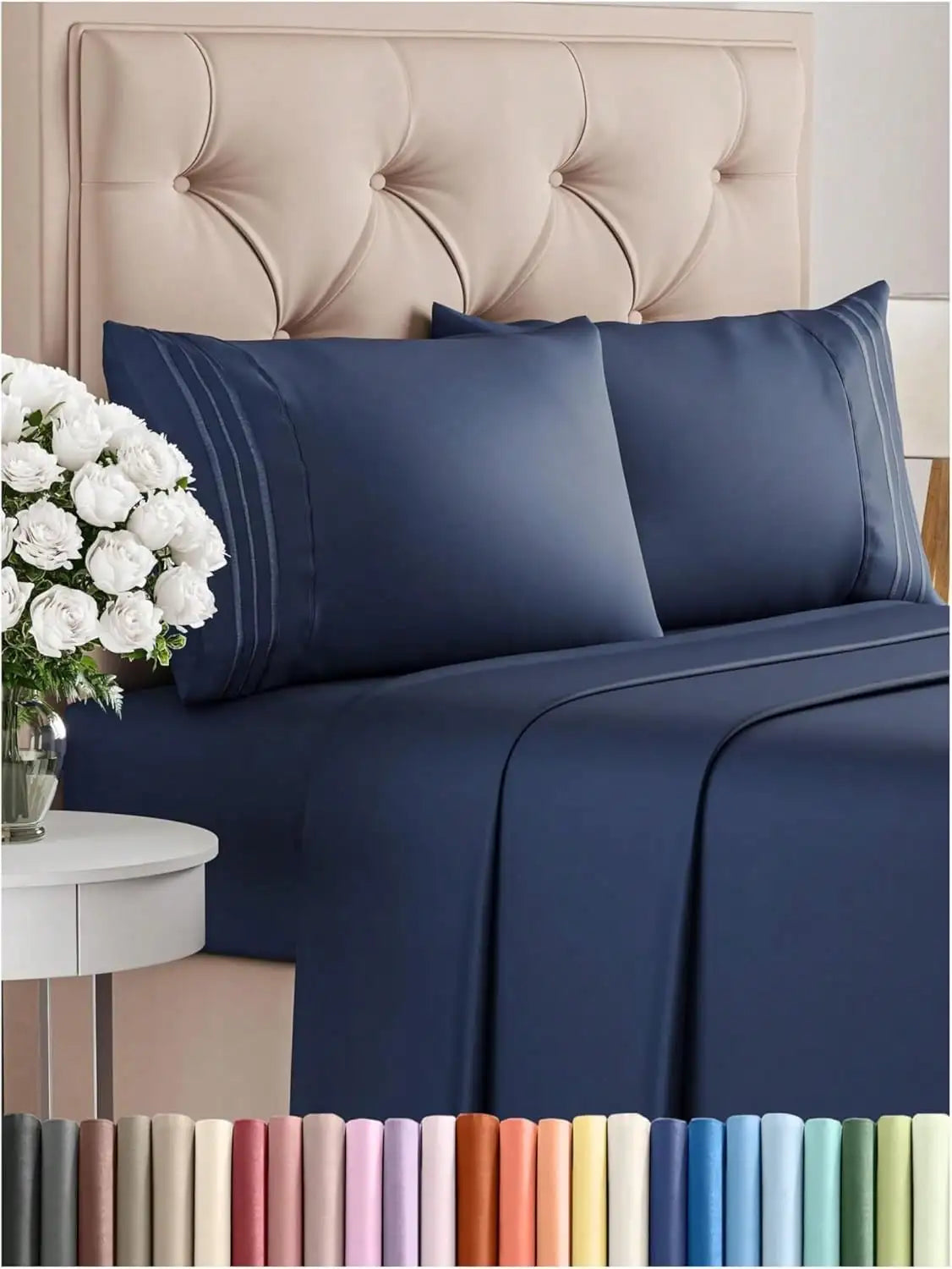 4PCS Cooling Luxury Hotel Bedding Set 15 Deep Pocket Shrink Fade Resistant Embroidered Pillowcases
