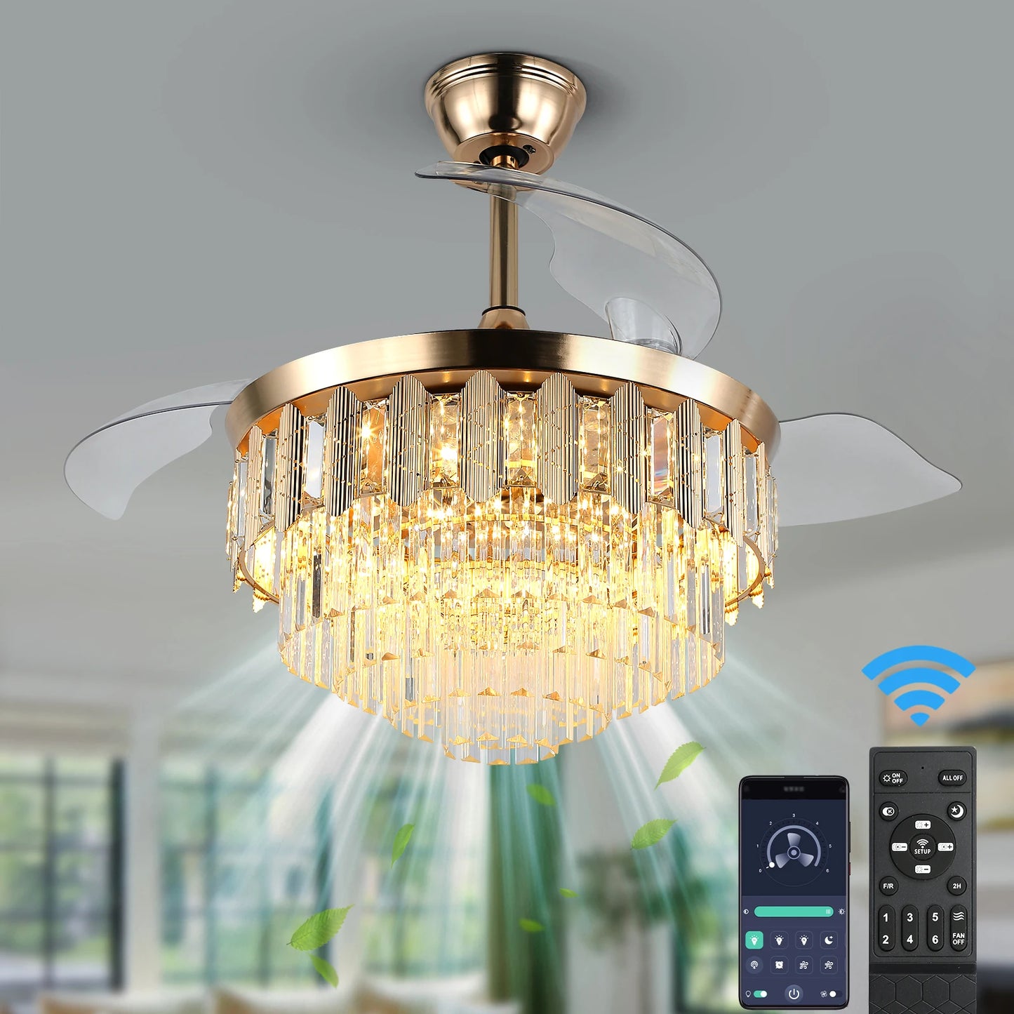 Modern Ceiling Fan With Led Light  Smart APP Remote Contro Reversible BLDC Intelligent Fandelier Lamp Indoor Fixture