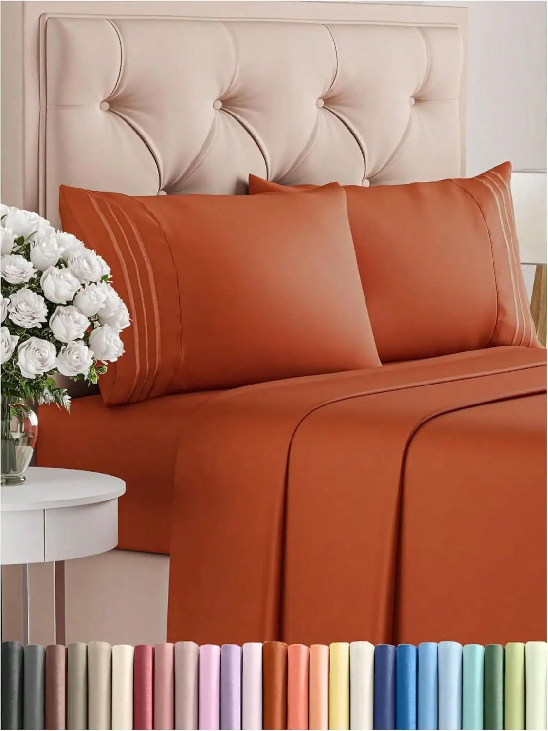 4PCS Cooling Luxury Hotel Bedding Set 15 Deep Pocket Shrink Fade Resistant Embroidered Pillowcases