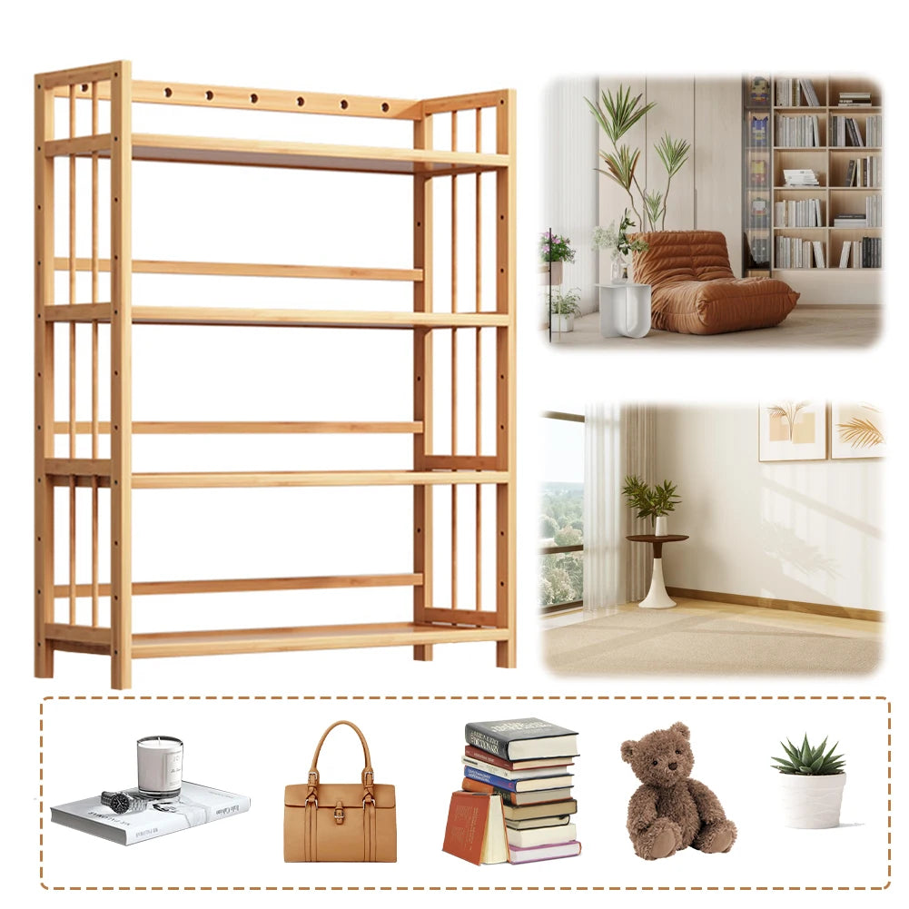 4-Tier Simple Bookcase Large Capacity Storage Shelves Multi-Function Free-Standing Storage Rack for Bathroom Kitchen Living Room
