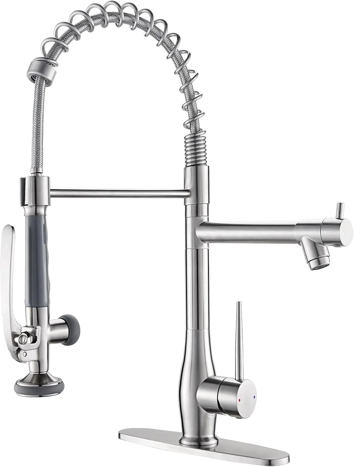 Pull Down Kitchen Faucet with Dual Spray Modes, Brushed Nickel, High Pressure, Single Handle, 360° Rotation, Stainless Steel