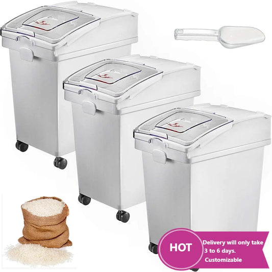 5.2 Gallon Ingredient Storage Bin with Wheels, Sliding Lid & Scoop, 3-Piece Set for Kitchen Organization