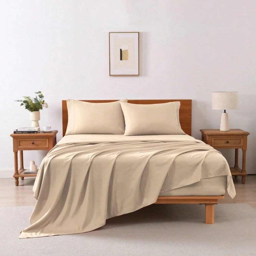 4PCS Cooling Luxury Hotel Bedding Set 15 Deep Pocket Shrink Fade Resistant Embroidered Pillowcases
