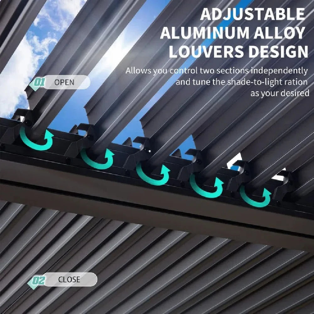 Customized Waterproof Sunshade Glass Sliding Outdoor Pergola Aluminum Motorized Louvered Pergola with Motorized Roof