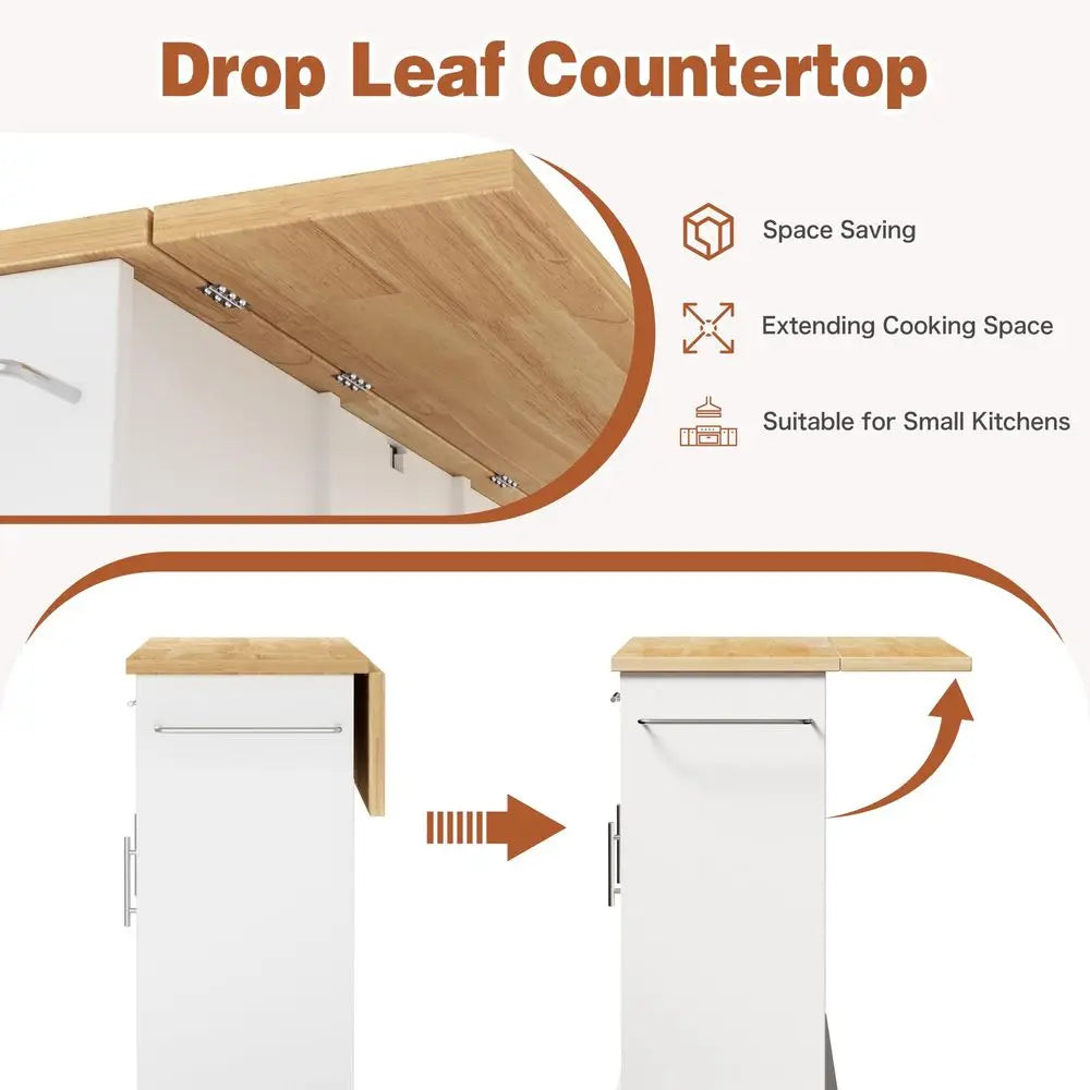 QAQA 42 Kitchen Island with Storage on Wheels, Rolling Table with Drop Leaf, Drawers, Cart Handle for Towel Rack or Free Moveme