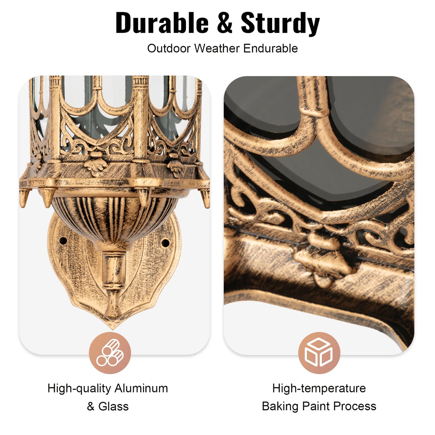 Outdoor Wall Light Fixtures Brass Exterior Wall Lantern Waterproof Sconce Porch Garden Lights E27 Wall Mount for Entryways Yards