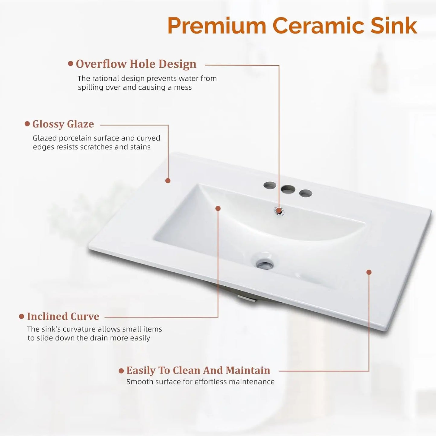 30 Inch Bathroom Vanity with Sink, Mid-Century ModernVanity with Ceramic Basin and Fluted Soft-Close Doors,U-Shape Storage Shelf