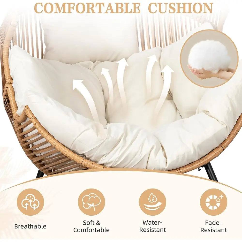 Wicker Rocking Egg Chair PE Rattan with Cushion, Oversized Patio Lounge Rocker Chair or Outdoor, Indoor, Livingroom, Backyard, G