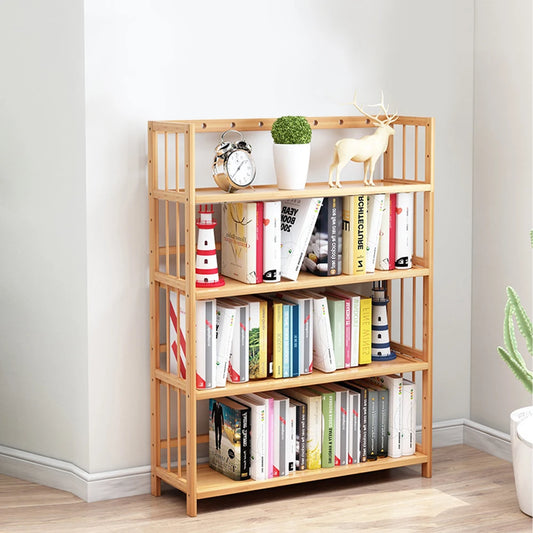 4-Tier Simple Bookcase Large Capacity Storage Shelves Multi-Function Free-Standing Storage Rack for Bathroom Kitchen Living Room