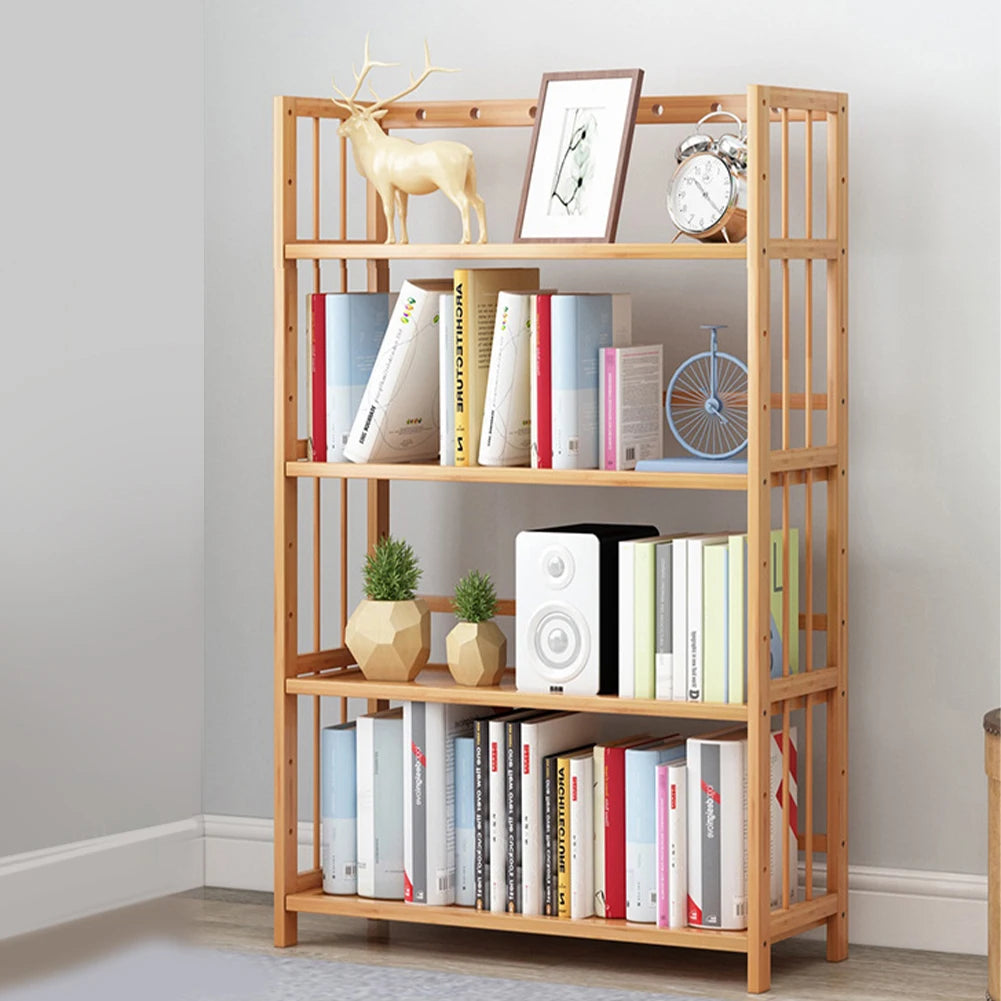 4-Tier Simple Bookcase Large Capacity Storage Shelves Multi-Function Free-Standing Storage Rack for Bathroom Kitchen Living Room