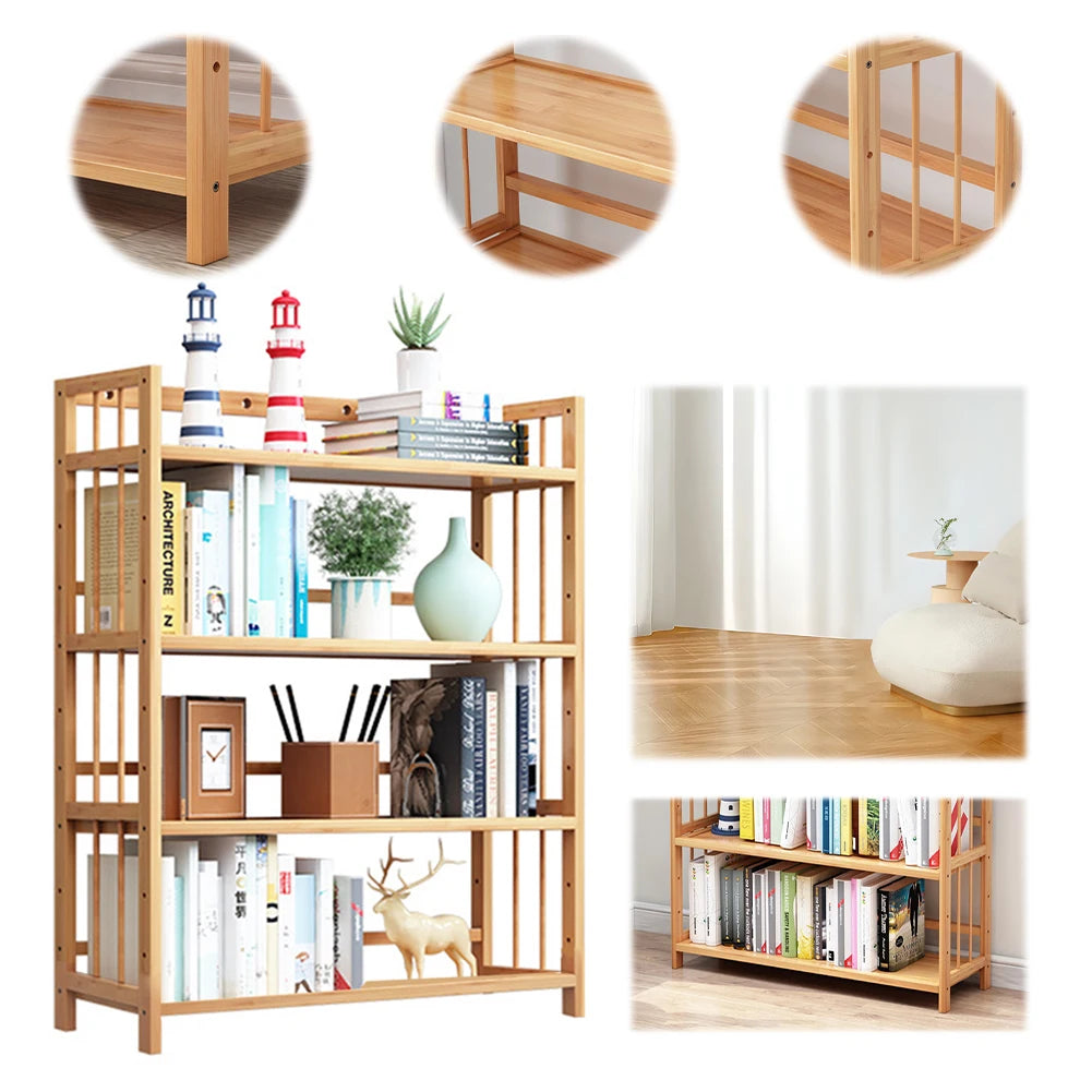 4-Tier Simple Bookcase Large Capacity Storage Shelves Multi-Function Free-Standing Storage Rack for Bathroom Kitchen Living Room