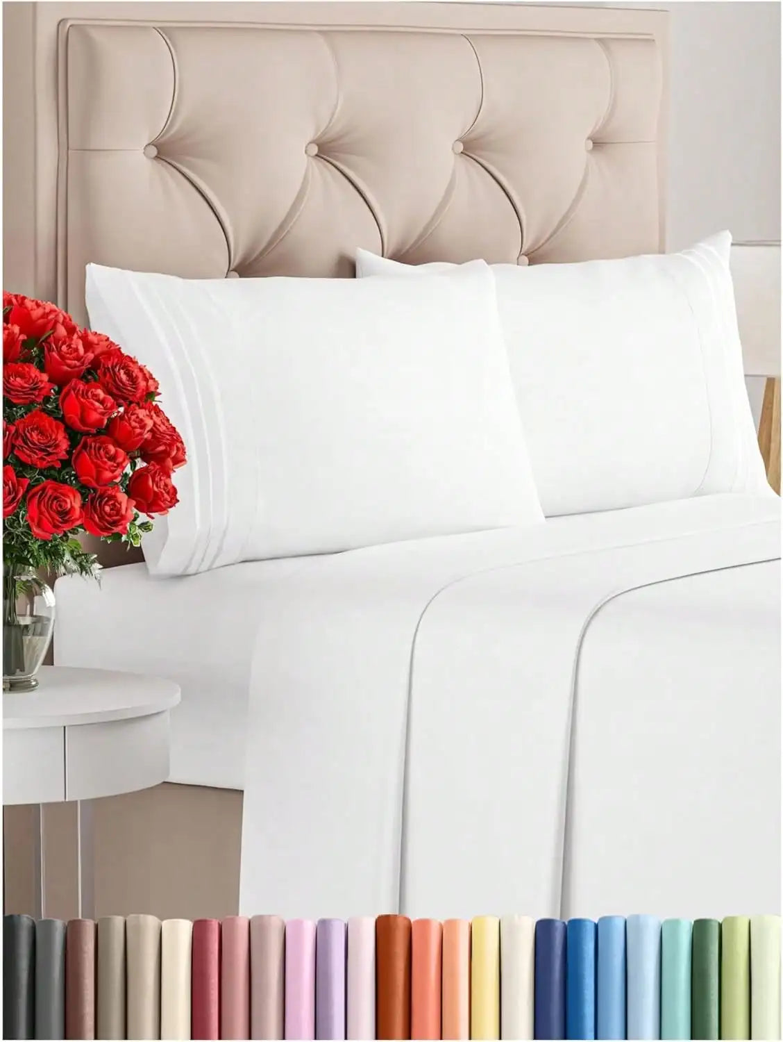 4PCS Cooling Luxury Hotel Bedding Set 15 Deep Pocket Shrink Fade Resistant Embroidered Pillowcases