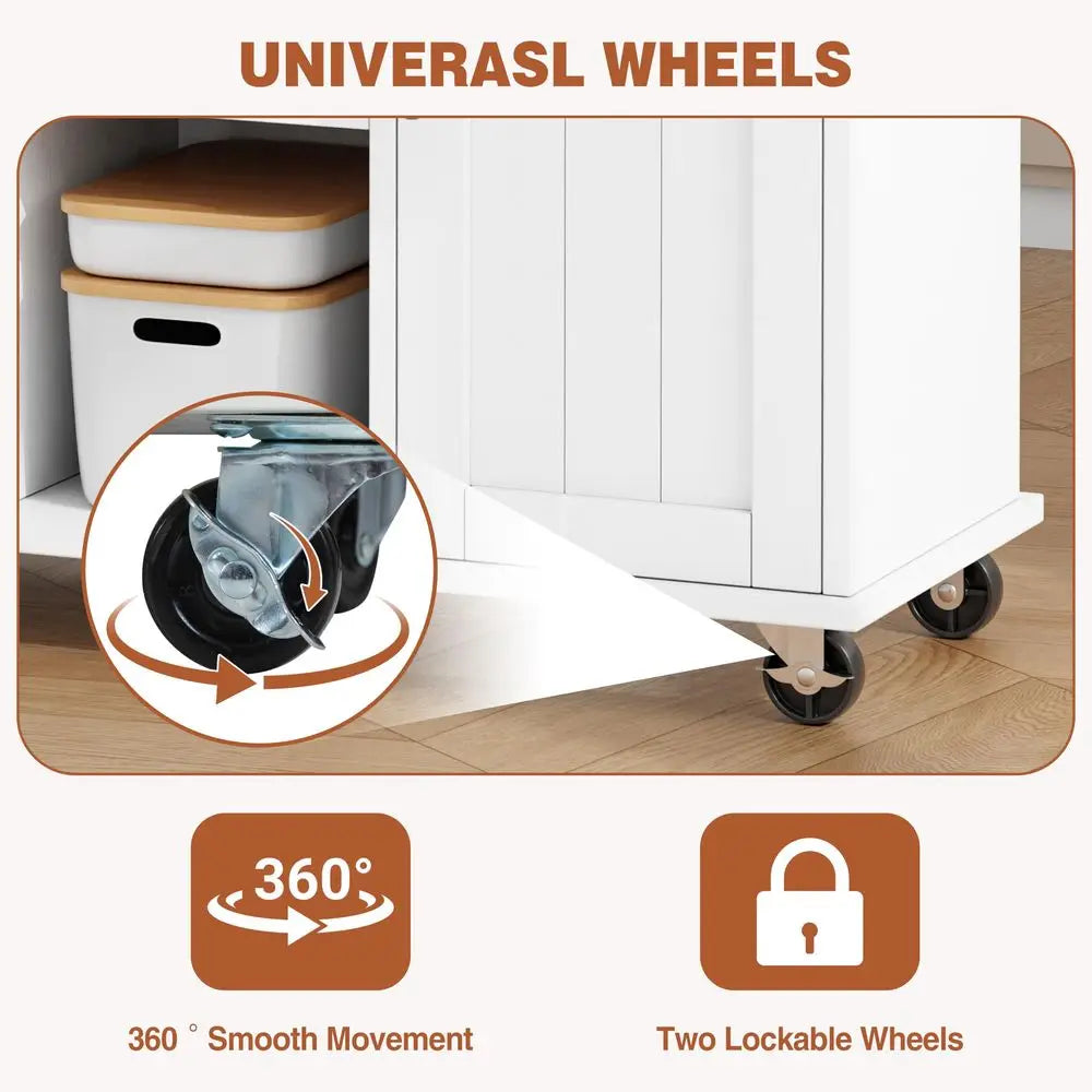 QAQA 42 Kitchen Island with Storage on Wheels, Rolling Table with Drop Leaf, Drawers, Cart Handle for Towel Rack or Free Moveme