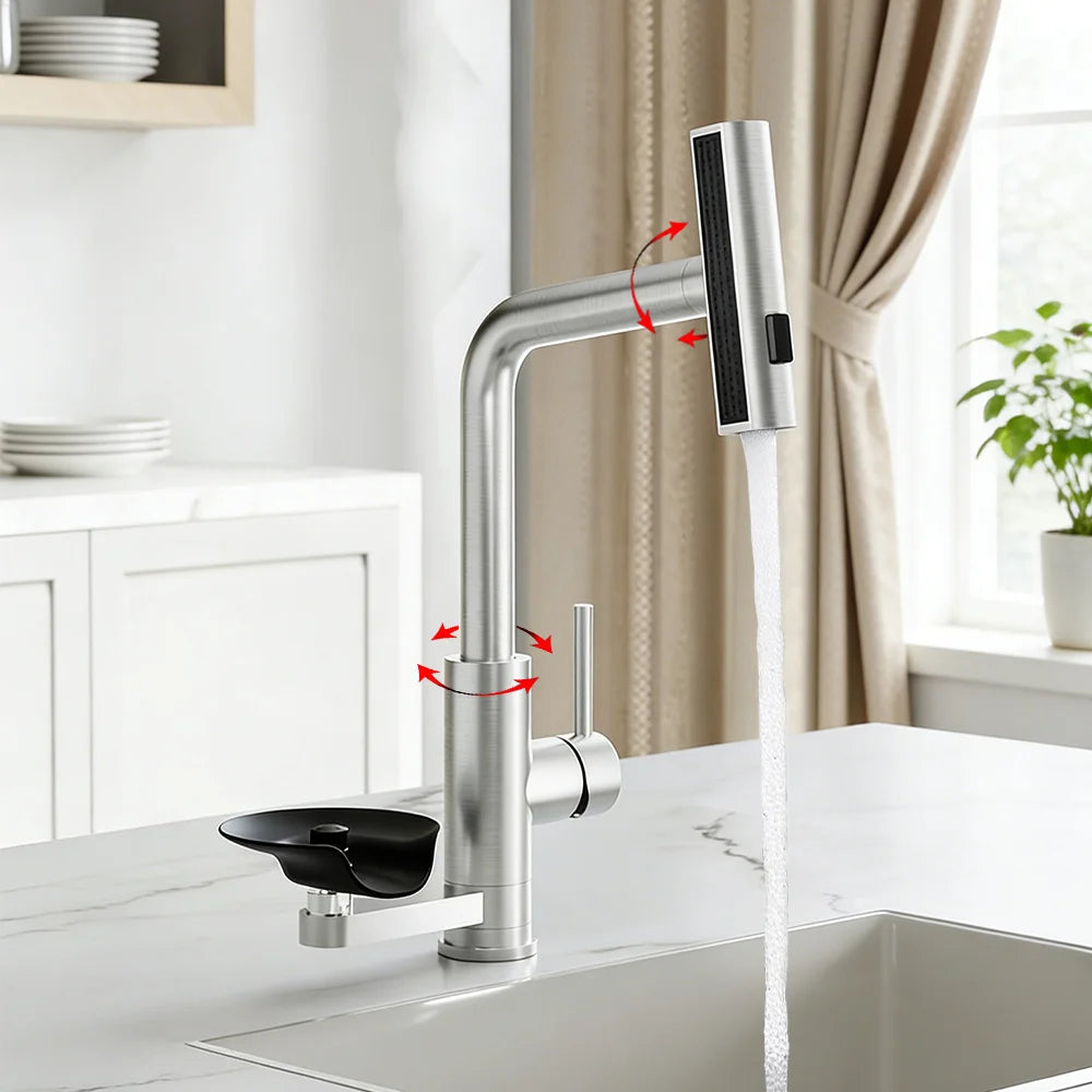 Multi Function Kitchen Faucet Flying Rain Stream Nozzle Waterfall Kitchen Sink Faucets Deck Mounted Cup Washer Kitchen Mixer Tap