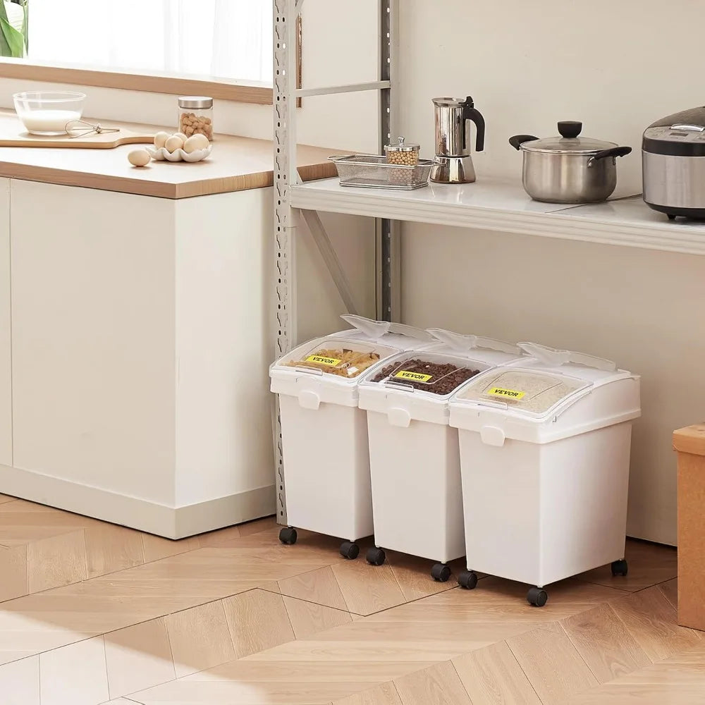 5.2 Gallon Ingredient Storage Bin with Wheels, Sliding Lid & Scoop, 3-Piece Set for Kitchen Organization
