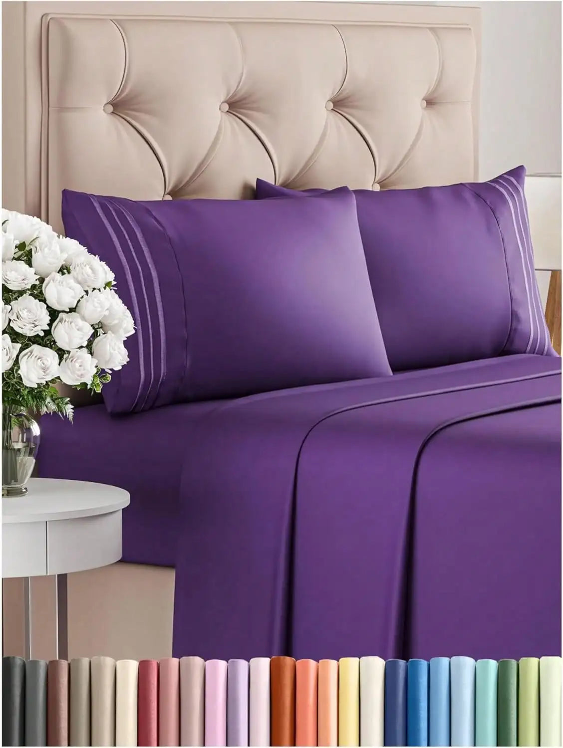 4PCS Cooling Luxury Hotel Bedding Set 15 Deep Pocket Shrink Fade Resistant Embroidered Pillowcases