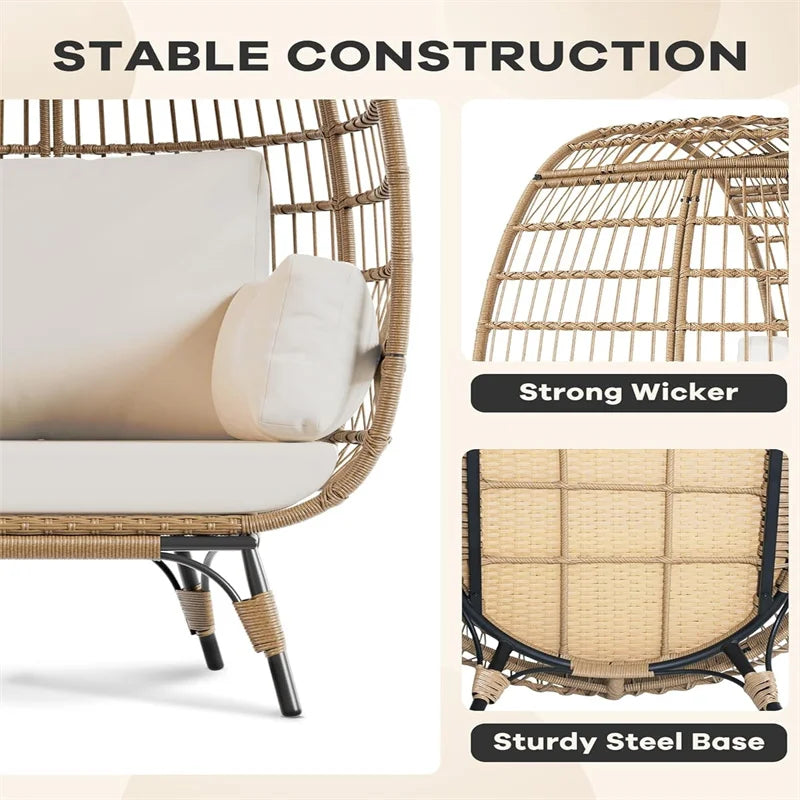 Oversized Egg Chair for Outdoor, Wicker Egg Chair with Cushions & Steel Frame, Rattan Patio Lounge Chairs for Patio, Backyard