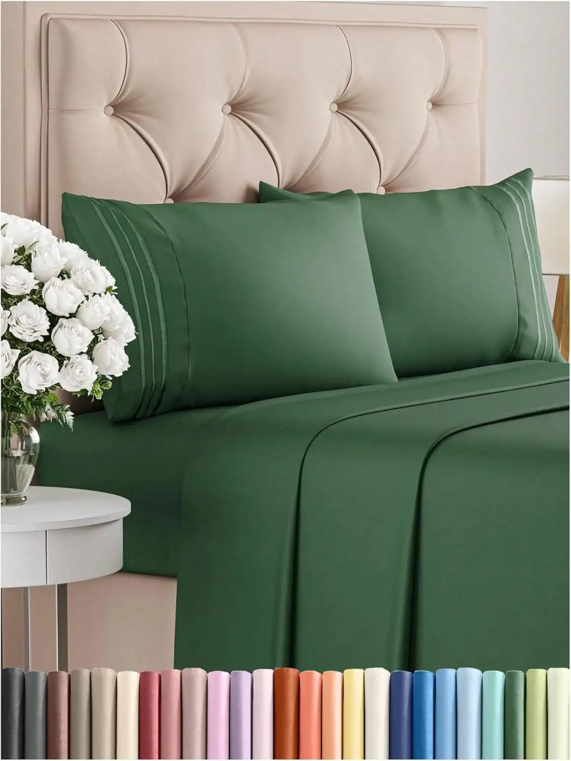4PCS Cooling Luxury Hotel Bedding Set 15 Deep Pocket Shrink Fade Resistant Embroidered Pillowcases