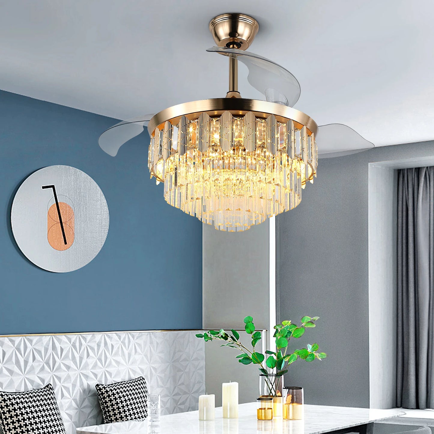 Modern Ceiling Fan With Led Light  Smart APP Remote Contro Reversible BLDC Intelligent Fandelier Lamp Indoor Fixture