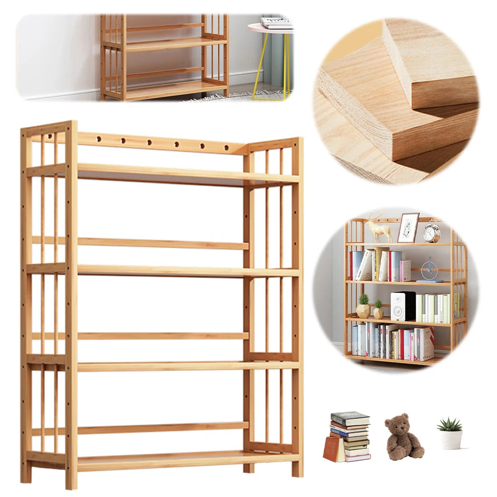 4-Tier Simple Bookcase Large Capacity Storage Shelves Multi-Function Free-Standing Storage Rack for Bathroom Kitchen Living Room