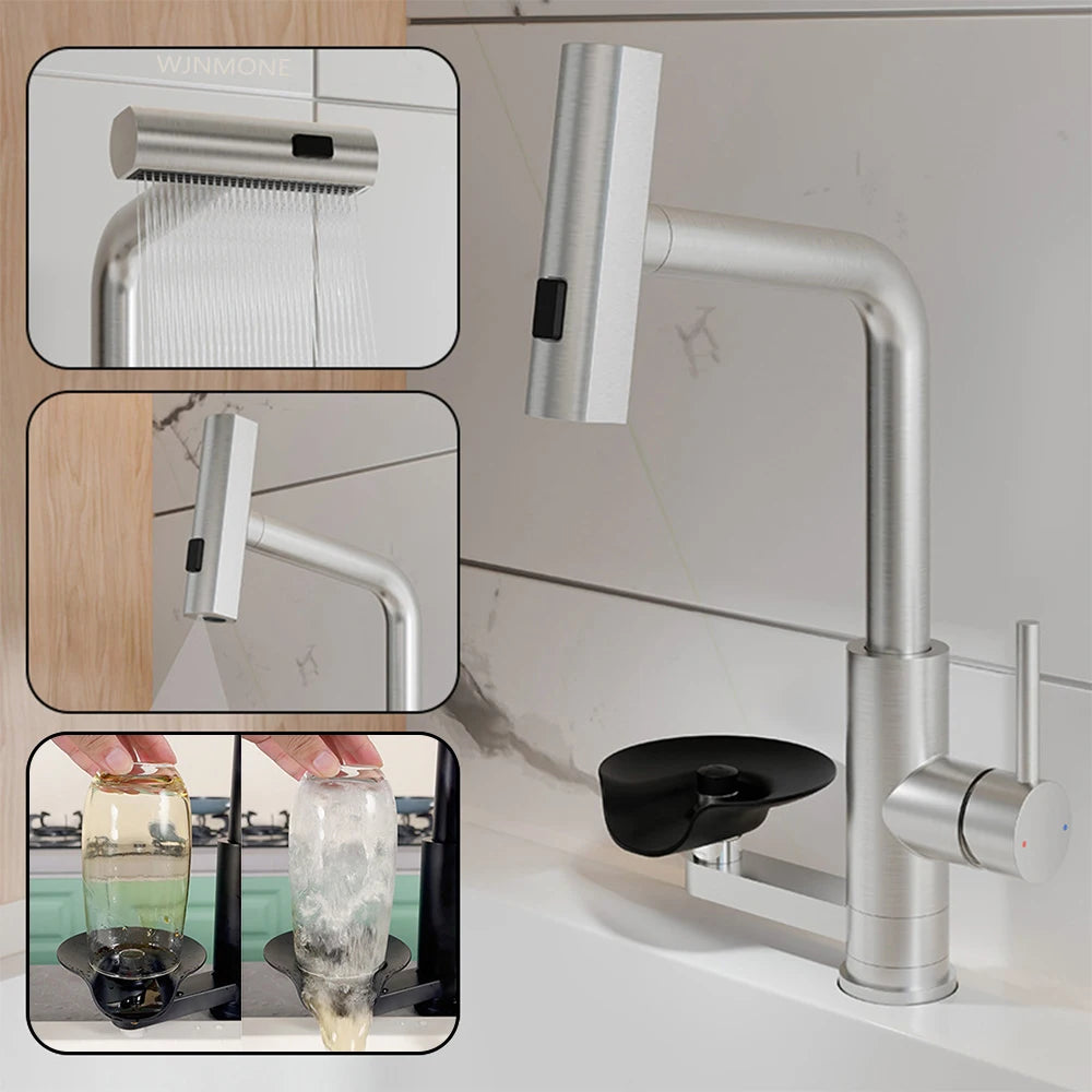 Multi Function Kitchen Faucet Flying Rain Stream Nozzle Waterfall Kitchen Sink Faucets Deck Mounted Cup Washer Kitchen Mixer Tap