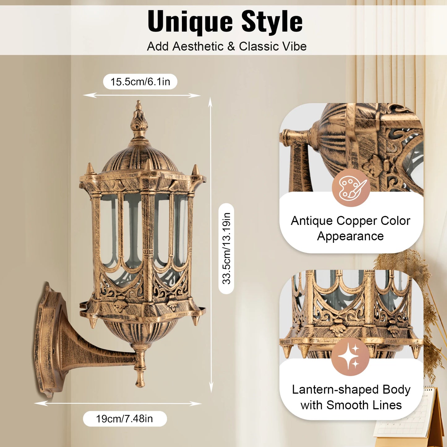Outdoor Wall Light Fixtures Brass Exterior Wall Lantern Waterproof Sconce Porch Garden Lights E27 Wall Mount for Entryways Yards