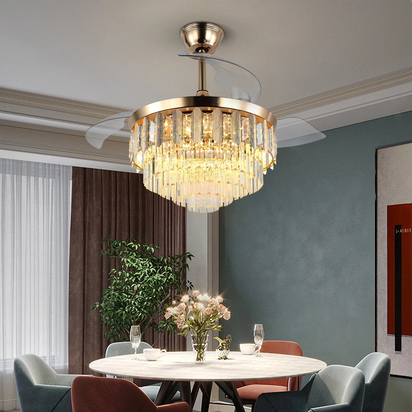 Modern Ceiling Fan With Led Light  Smart APP Remote Contro Reversible BLDC Intelligent Fandelier Lamp Indoor Fixture