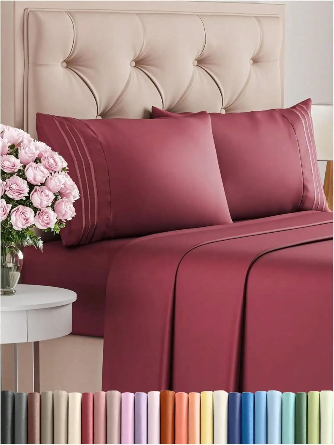 4PCS Cooling Luxury Hotel Bedding Set 15 Deep Pocket Shrink Fade Resistant Embroidered Pillowcases