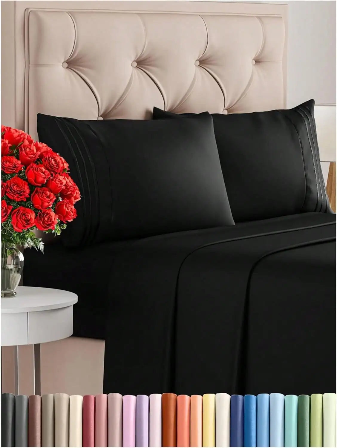 4PCS Cooling Luxury Hotel Bedding Set 15 Deep Pocket Shrink Fade Resistant Embroidered Pillowcases